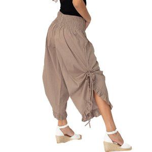 Taupe Solid Bottom Tie & Ruffle Pant